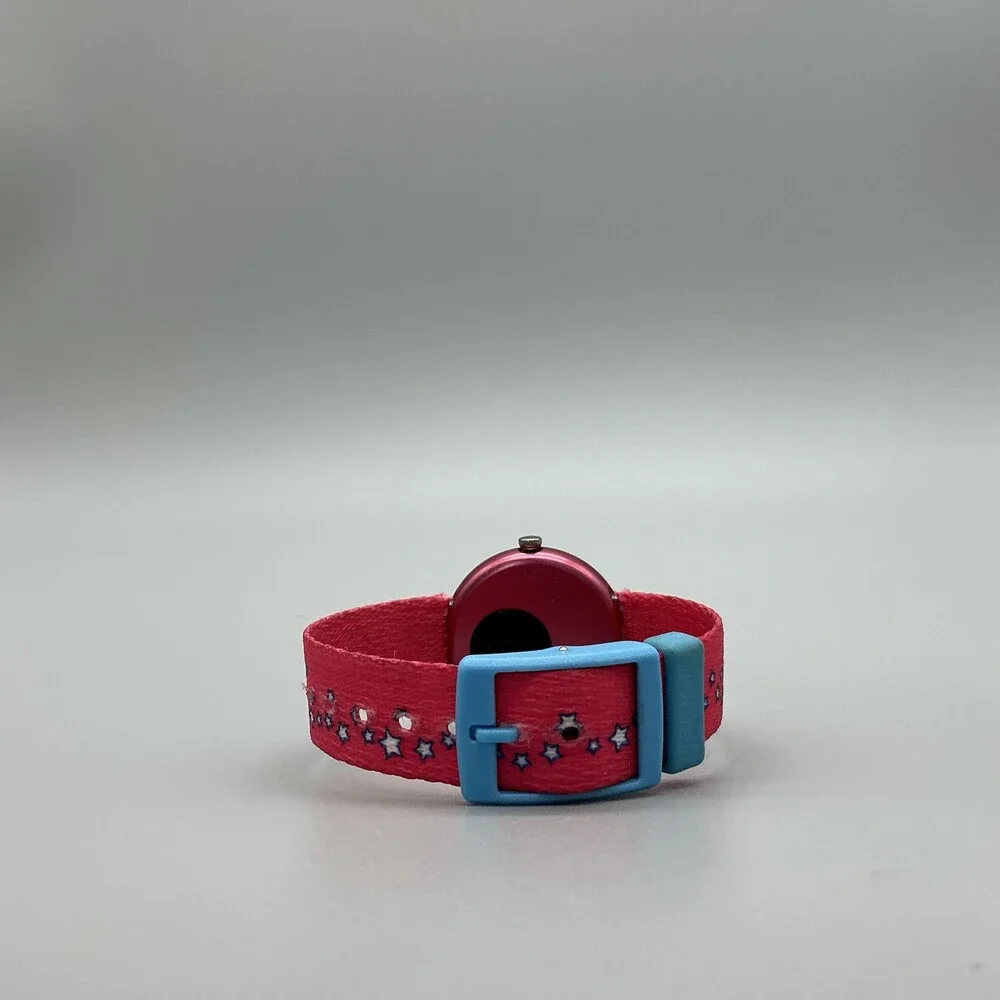 Flik Flak Girls Watch 29mm Pink Blue Dial Fairy Fabric Strap Swiss New Battery
